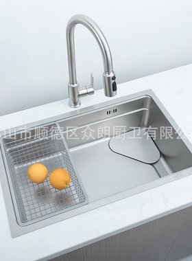 众朗日式304不锈钢拉丝压纹纳米灰大单槽厚边拉伸水槽洗菜盆7643