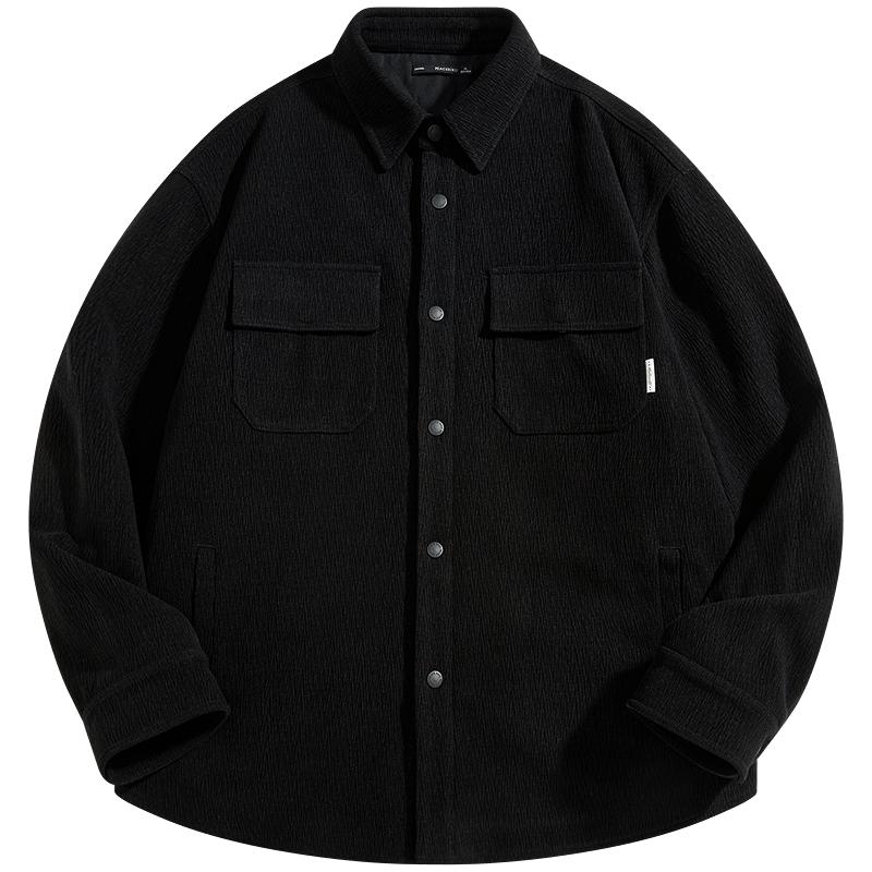 太平鸟男装肌理感衬衫式夹克夹棉翻领行政茄克休闲茄克外套潮流