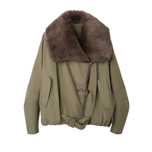 【限量特价】青根貂毛领轻奢90白鹅绒羽绒皮草派克服宽松外套女