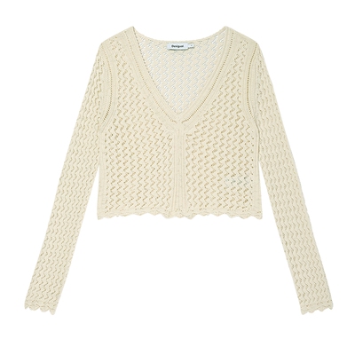 Desigual【博主同款】26春夏新品钩针提花V领针织衫