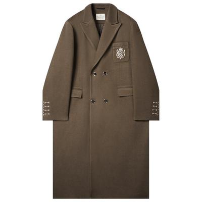 重磅毛呢大衣男士中长款刺绣学院风设计保暖加厚秋冬季呢子外套男