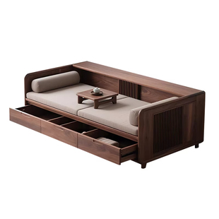 新中式黑胡桃木罗汉床客厅沙发床实木储物沙发大小户型茶室罗汉榻