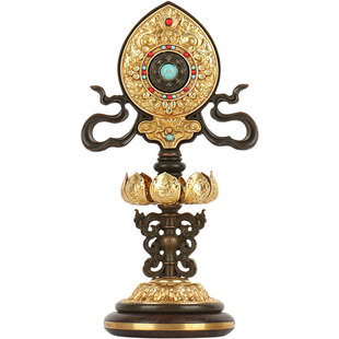 慧宝铜制八吉祥摆件精美雕刻吉祥八宝铜加紫檀木底座桌面供具一套