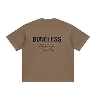 BONELESS基础后背坐标印花短袖T恤男美式高街潮牌圆领上衣