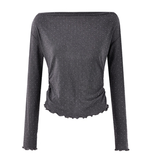 秋水伊人优雅风百搭烫钻针织上衣2026年春季新款时尚温婉船领T恤