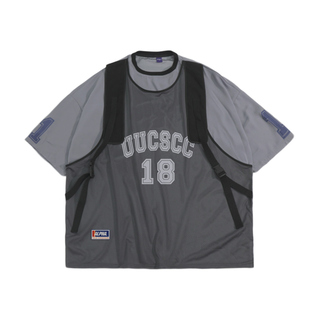 UUCSCC嘻哈高街假两件套头球衣外套美式复古校园风数字印花卫衣男