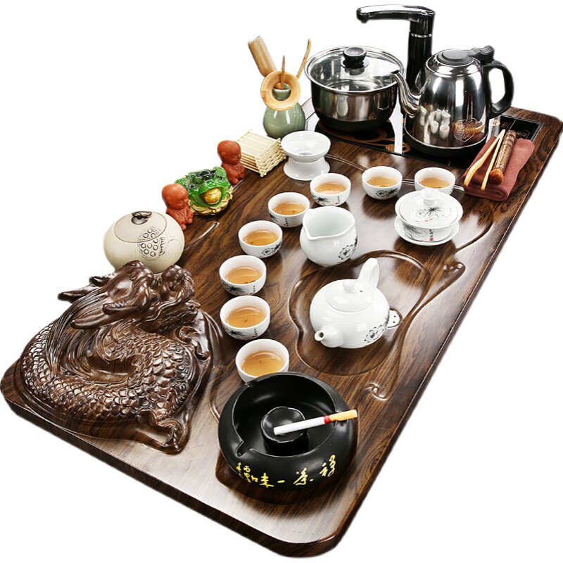 整套功夫茶具套装家用玻璃泡茶壶客厅办公会客茶盘台电磁炉一体I