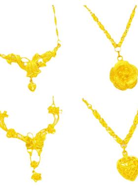 创缘镀黄金项链女带坠镀沙金水波链子粗仿镀金链细妈妈老人首饰