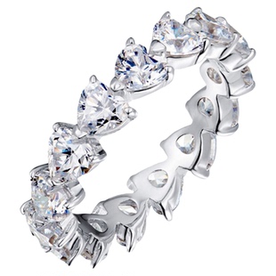 时尚进口钻超闪爱心钻石戒指30分心形钻戒排钻食指排戒满钻925银