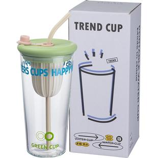 摩登主妇高硼硅玻璃杯茶水分离杯子奶茶杯大容量水杯吸管杯饮料杯