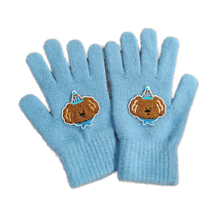 秋冬可爱刺绣贴毛绒手套少女百搭保暖五指套学生写字防寒骑行手套