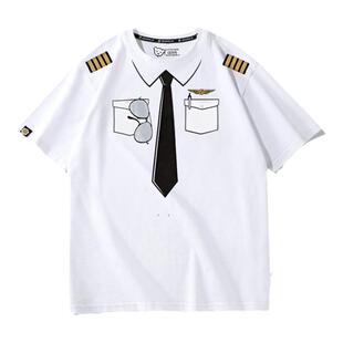 2022夏新款国潮儿童飞行员空少趣味搞笑衣服体恤短袖T恤纯棉半袖