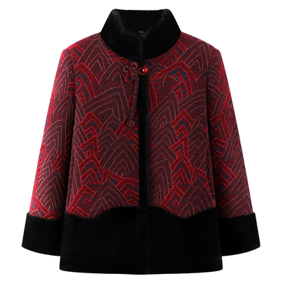 奶奶装秋冬季仿貂绒加厚老人外套