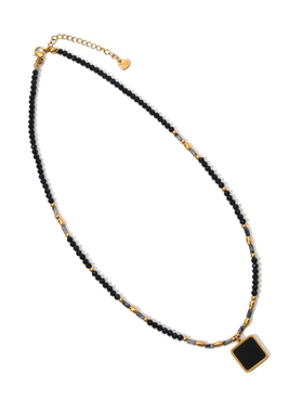 黑色串珠天然石吊坠项链