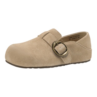 星期六真皮软底勃肯鞋女款2026春季新款通勤复古一脚蹬厚底单鞋子