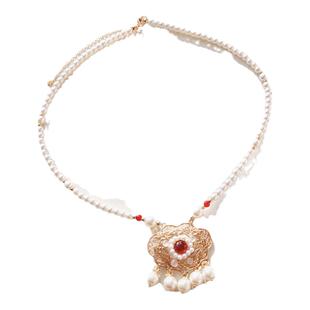 儿童汉服项链马面裙超仙古装配饰女孩吊坠女童璎珞如意锁珍珠项链