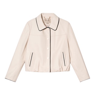 诗篇专选米白色箱型皮夹克皮衣外套2025冬款