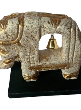 泰国手工木质描金铃铛摆件大象桌面装饰商务送礼旅游纪念品礼袋