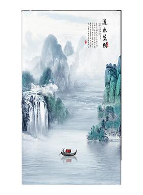 自粘玄关风景水墨楼梯新款客厅过道背景墙贴画竖版壁画山水风景画