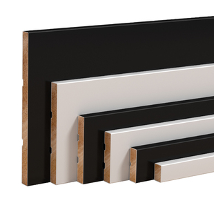 缤歌哑光烤漆黑色白色实木平板极简踢脚线木线条墙角线地脚线直角