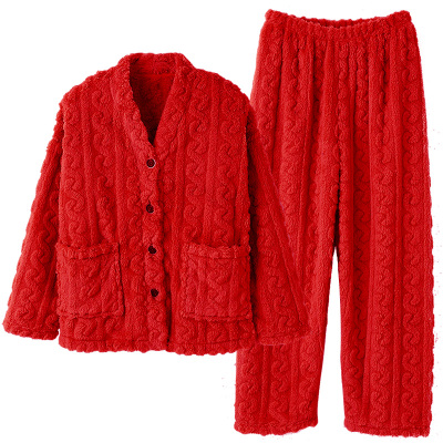 红色睡衣本命年珊瑚绒套装家居服