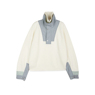 速写男装春秋新款长袖毛衫设计感解构潮流拼接撞色立领套头针织衫