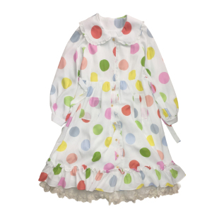 pinkwink小星夜 秋季原创自制圆点印花长袖荷叶边长款连衣裙女