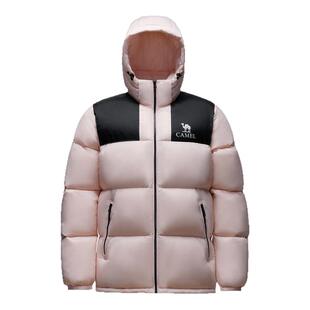 骆驼女装短款羽绒服冬季男女同款保暖加厚防风连帽面包服羽绒外套