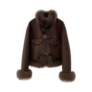 浓郁摩卡！狐狸毛皮草外套女冬小个子2025新款麂皮绒鹅绒内胆夹克