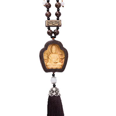 高档木雕饰品观音汽车挂件保平安