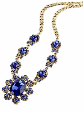 复古奢华气质蓝色女士短款毛衣链夸张百搭个性欧美配饰锁骨链韩国