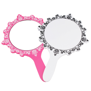 欧式花边镜来图定制logo纹绣美容院化妆镜韩柄镜美容镜子手拿定制