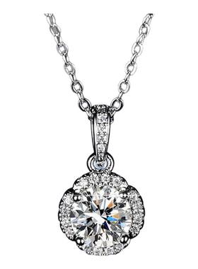 s925纯银仿真莫桑石一克拉棒花项链女满钻花朵吊坠小众设计锁骨链