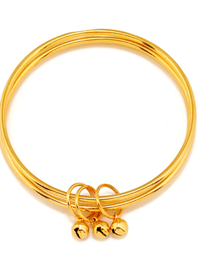 24k镀金光面三生三世520手镯女 越南沙金线圈1314铃铛手环女首饰