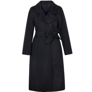 XG雪歌黑色通勤长袖毛呢外套时尚冬季新款中长款纯绵羊毛大衣女装