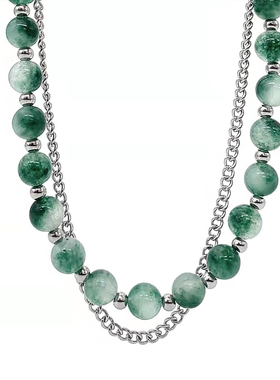 小众复古玛瑙珠钛钢拼接项链女