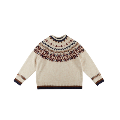 散养文化费尔岛复古提花圆领毛衣