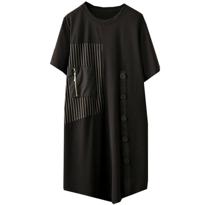 夏季大码200斤不规则黑色连衣裙
