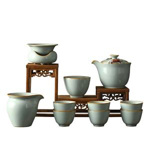 东茗堂汝窑茶壶大容量陶瓷单壶泡茶家用功夫茶具手抓壶开片防烫手