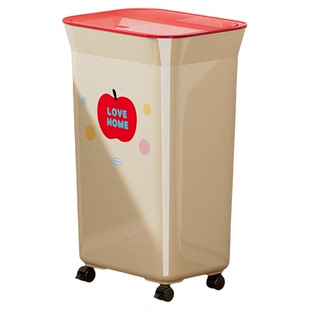 家用厨房免弯腰新款大号容量35l带盖带轮可移动长方形厨房垃圾桶