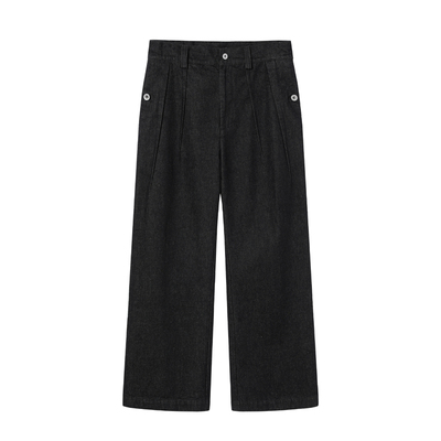 芸蚁〔铁轨〕13盎司赛络纺丹宁明褶结构直筒牛仔长裤 软硬兼施