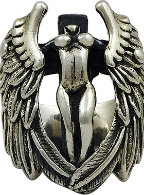 S925纯银饰复古个性泰银潮流断头天使 男款宽版戒指指环