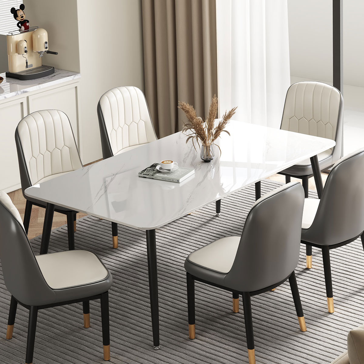 三梦岩板餐桌家用小户型吃饭桌子轻奢现代简约长方形餐桌2025新款