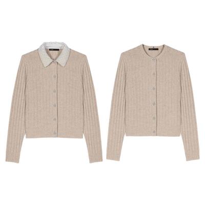 Maje法式可拆卸仿珠饰领针织衫