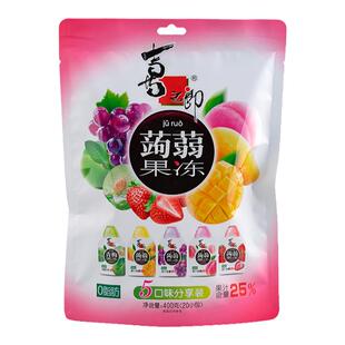 喜之郎蒟蒻果汁果冻400g袋装混合口味水蜜桃葡萄梅冻丁布儿童零食