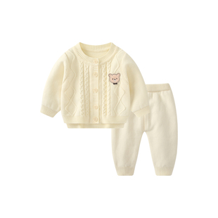 婴儿套装春装男宝宝毛衣针织衫小月龄分体两件套春季打底线衣外套