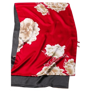 围巾披肩女春秋真丝桑蚕丝旗袍外搭盘扣结婚高端红色中年妈妈丝巾