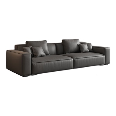 豆腐块头层牛皮意式极简直排沙发