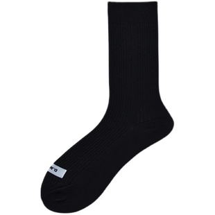 D.M男袜子薄款中筒袜子商务休闲logo棉袜纯黑白简约