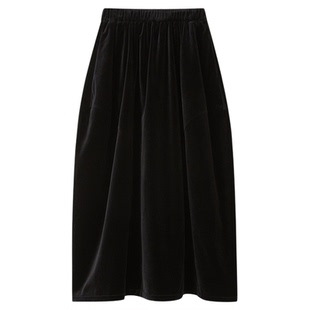 陈小满原创设计 | 全棉天鹅绒黑色花苞半身裙女2026春季新款裙子